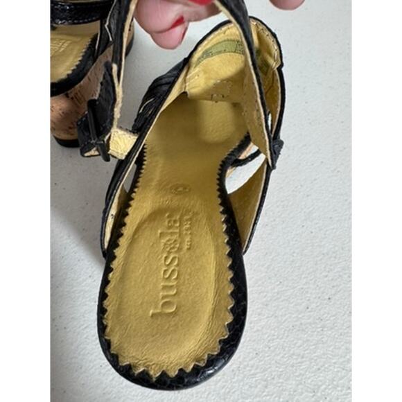 "BUSSOLA" Black Wedge Summer Sandals Strappy Metal Accents Size 7.5 (38) Cork - Picture 7 of 9